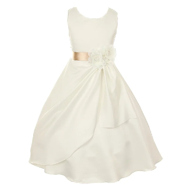 Unleash Your Style Coastal Beach - Inspired Style Little Girls Ivory Champagne Bridal Dull Satin Sequin Flowers Occasion Dress 2-6