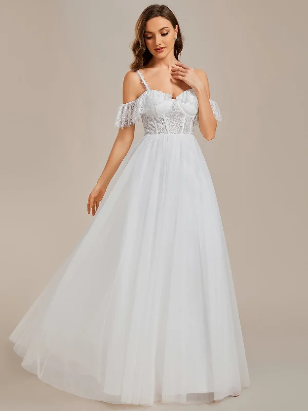 Fashionista Sale Classic Appeal Spaghetti Straps See-Through Lace & Tulle Wholesale Wedding Dresses