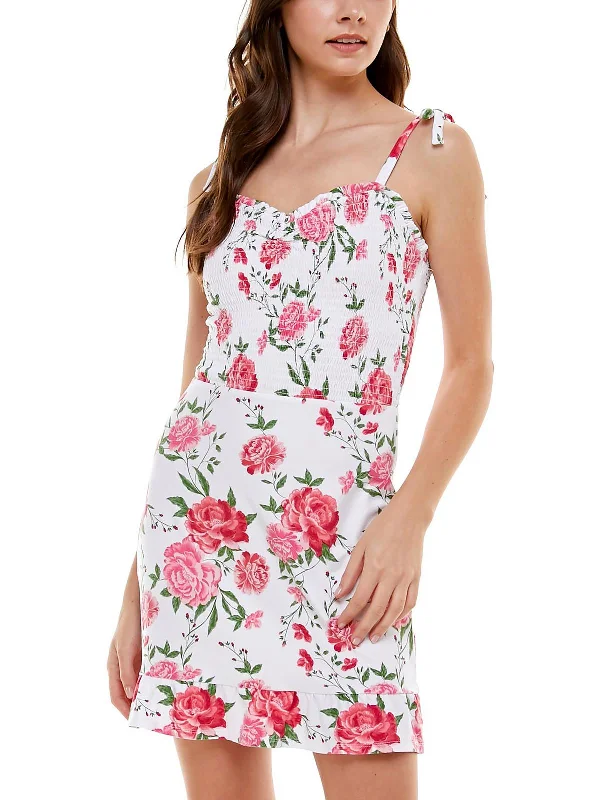 The Latest Trends Effortless Sophistication Juniors Womens Floral Print Above Knee Bodycon Dress