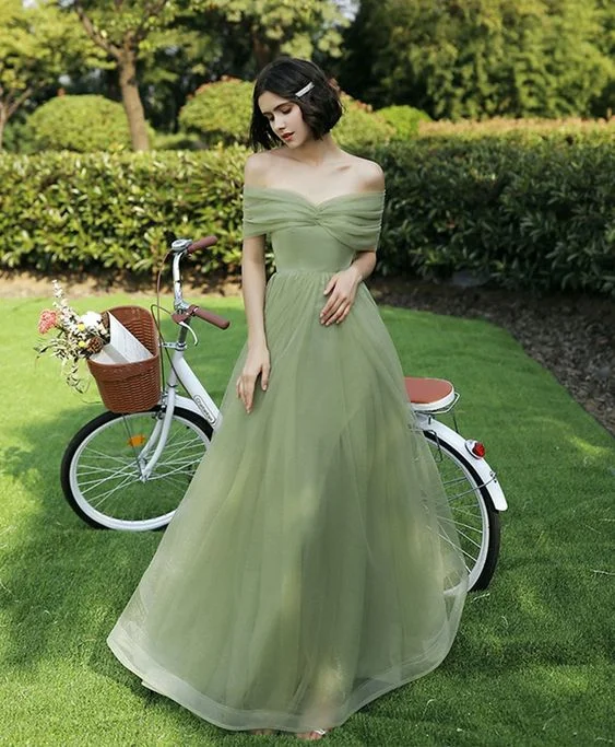 Luxury Fashion Discounts Contemporary Elegance Simple green tulle long prom dress green tulle bridesmaid dress      cg22726