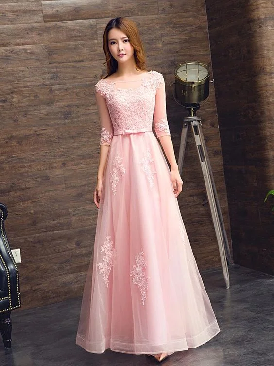 Shop The Hottest Deals Classic Timeless Elegant Style Pink Tulle A-line Prom Dress with Lace, Simple Pretty Bridesmaid Dress, Party Dress   cg18869