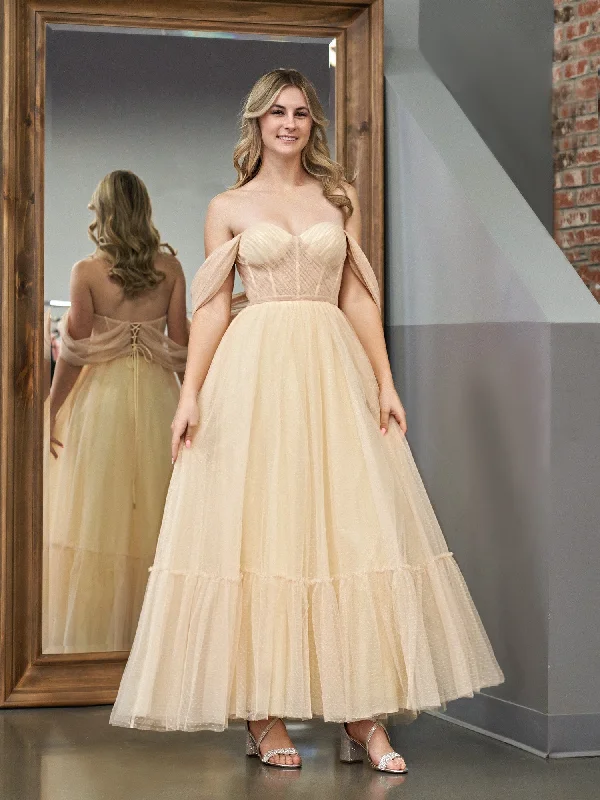 Gift Ideas Romantic Flair Roycebridal Nova | A-Line Champagne Tulle Sweetheart Tea-Length Prom Dress