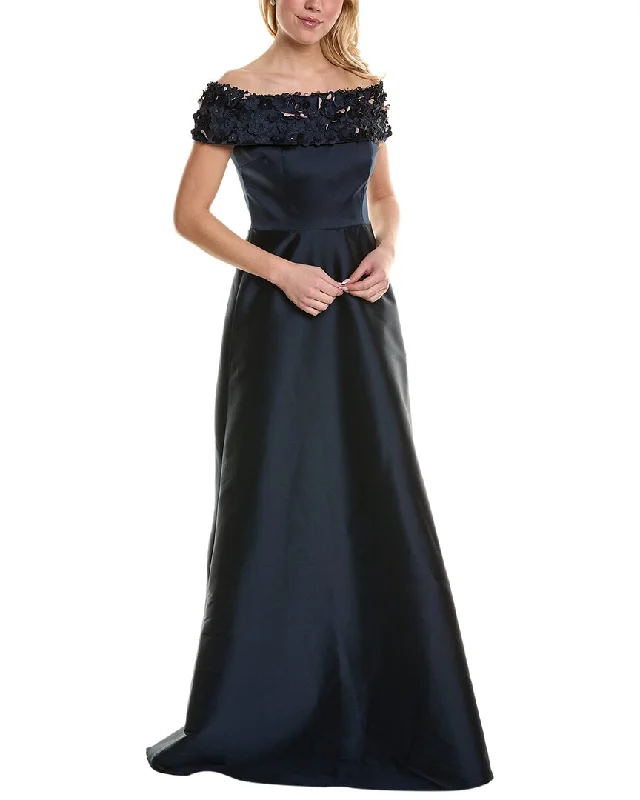 Vintage-Inspired Style Offers Vintage Retro Party Wear Teri Jon by Rickie Freeman Off-The-Shoulder Gown