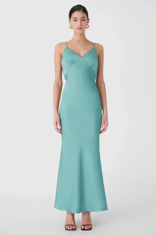 Absurdly Cheap Sale Elegant Attire Misha Vida Satin Midi Dress - Juniper Green