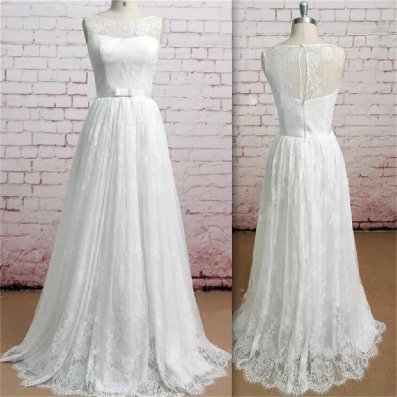 Save Big Formal Outfit Sleeveless Soft Lace A-line Pretty Simple Floor-Length Classic Ivory Wedding Dresses, WD0116