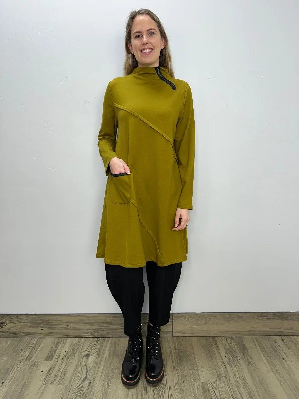 Contemporary Fashion Sale Chic Sophistication Marsh Avocado Long Sleeve French Terry Dress