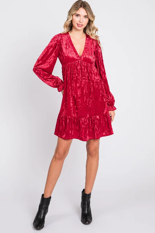 End-Of-Season Clearance Tropical Island - Inspired Attire Red Velvet Long Sleeve Dress