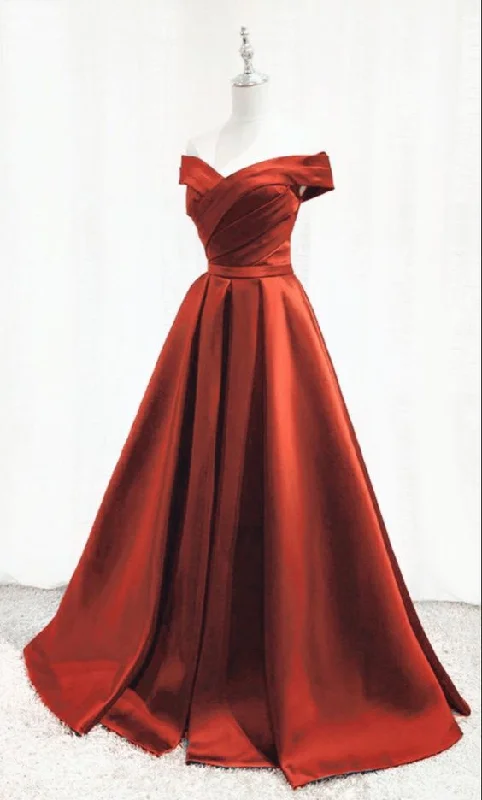 Hot Styles Classic Appeal Simple burnt orange satin bridesmaid dresses off the shoulder for Fall wedding party    cg21306