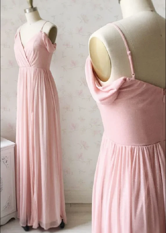 High-End Style Discounts Limited - Stock SIMPLE V NECK OFF SHOULDER PINK PROM DRESS, PINK BRIDESMAID DRESS    cg17276