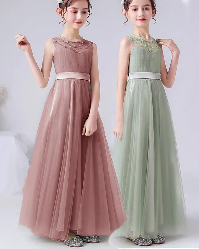 End-Of-Season Clearance Elegant Attire Lovely Dust Rose /Mint Junior Bridesmaid Dress Flower Girls Dress,Teen Birthday Party Gown PL9192