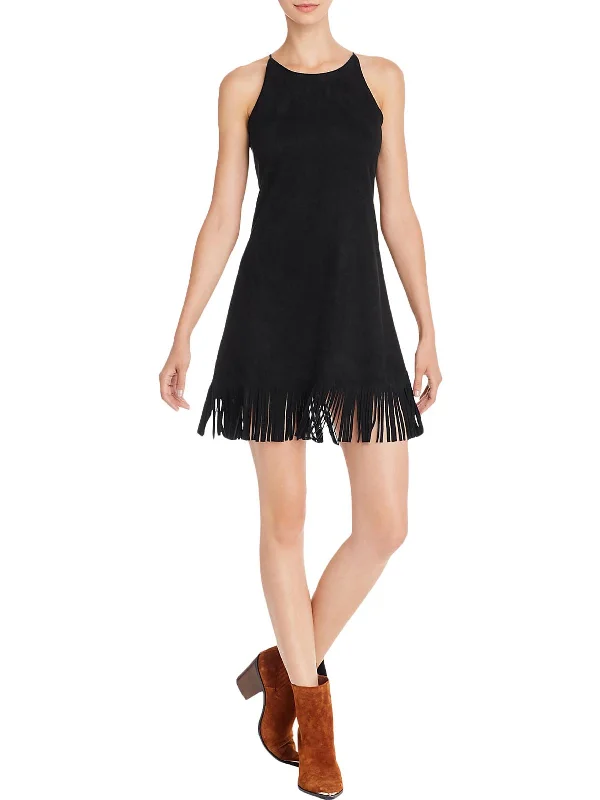 Special Offer Romantic Flair Womens Faux Suede Fringe Bodycon Dress