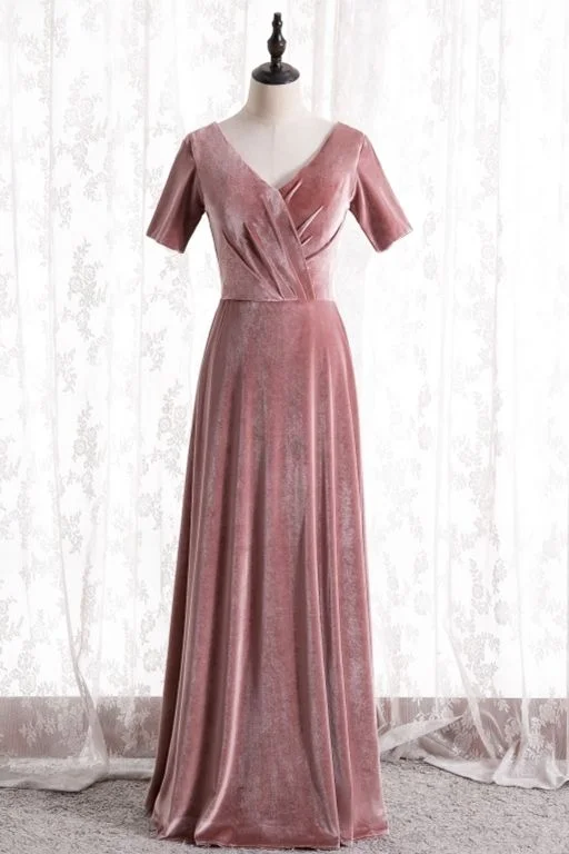 Urban Style Promotions Art Deco Geometric Pattern Look short sleeves blush velvet long party dress bridesmaid dresses prom dress    cg20230