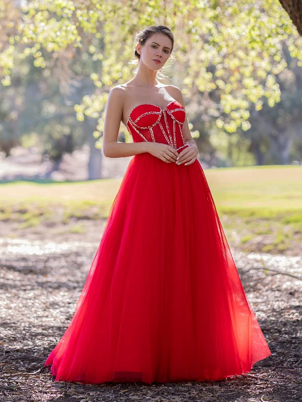 Classic Modern Offers Chic Allure Roycebridal A-Line Strapless Red Prom Dress with Beadings