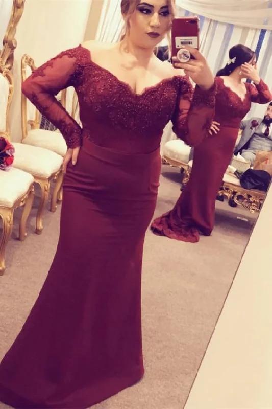 Flash Sales Effortless Sophistication mermaid burgundy long bridesmaid dresses with long sleeves prom dress   cg19459