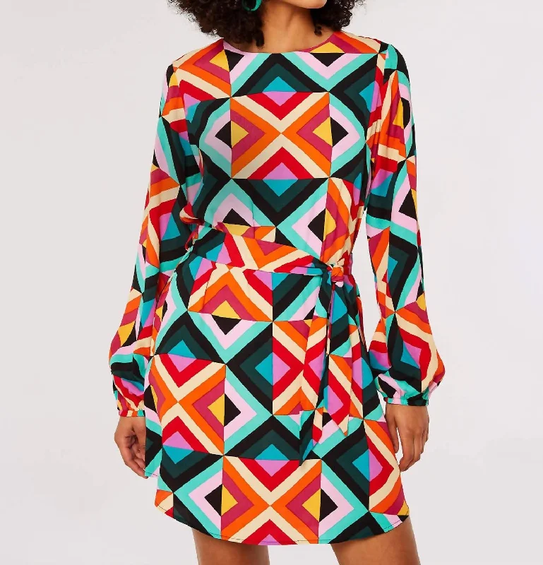 Huge Discounts This Week Urban Sophistication Geometric Long Sleeve Dress In Multi Color