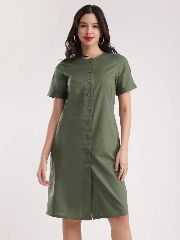 Trendy Looks On Sale Seasonal Trend Linen Shirt Dress - Olive