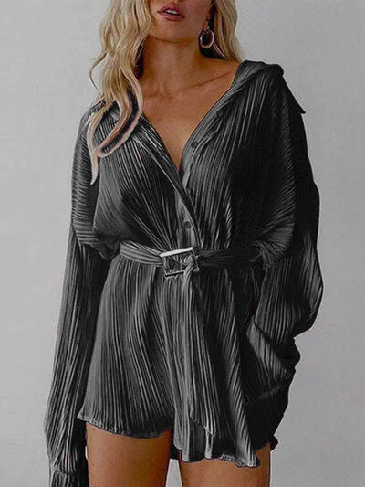 Boutique Styles Dreamy Aesthetic Button Up Dropped Shoulder Shirt Dress