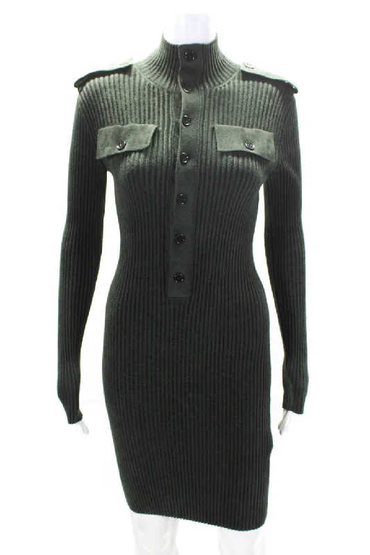 Limited Time Deal Grab Romantic Date - Night Styles Now Bottega Veneta Womens Long Sleeve Ribbed Knit Sweater Dress Green