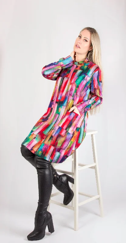 Daring Fashion Promotions Bold Silhouette Multi Color Long Sleeve Tunic