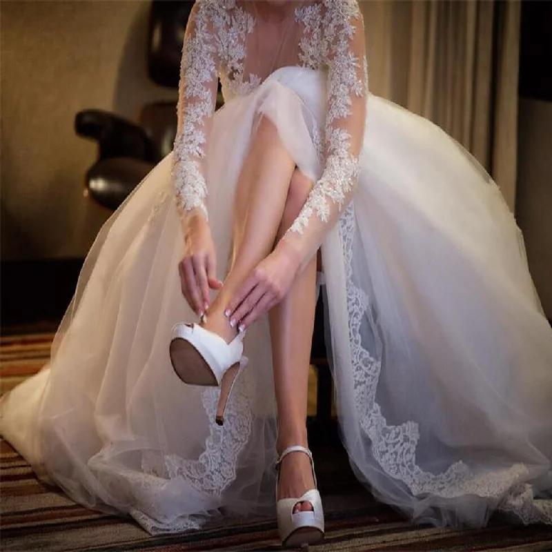 Timeless Elegance Sale Chic Allure Charming Popular Long Sleeve Lace See Through Wedding Party Dresses, WD0049