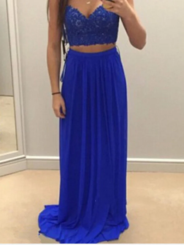 Fashion Deal Minimalist Office - Ready Style Royal Blue 2 Pieces Lace Prom Dresses, 2 Pieces Royal Blue Bridesmaid Dress, Formal Dresses