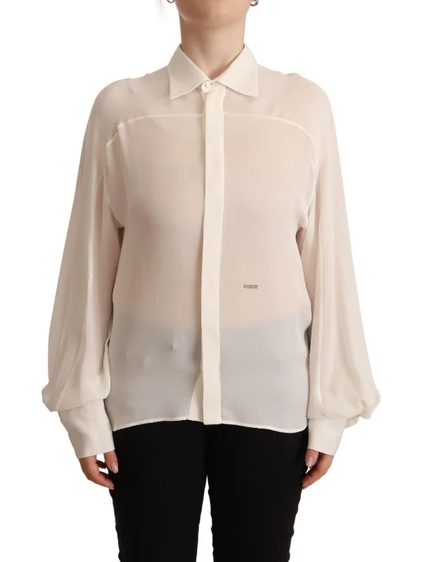 Street Style Discounts Alluring Design Dsquared² Elegant Off White Silk Long Sleeve Blouse