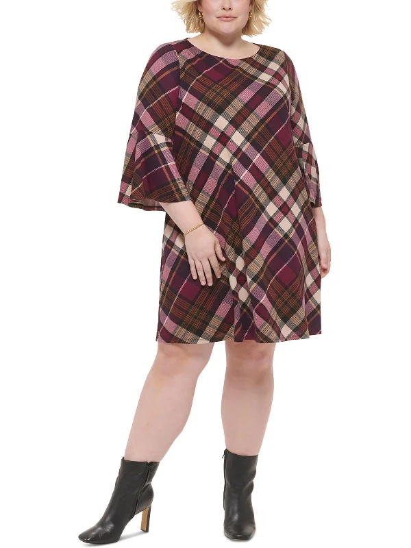 Flash Sale Starts Modern Glamour Plus Womens Plaid Long Sleeves Shift Dress