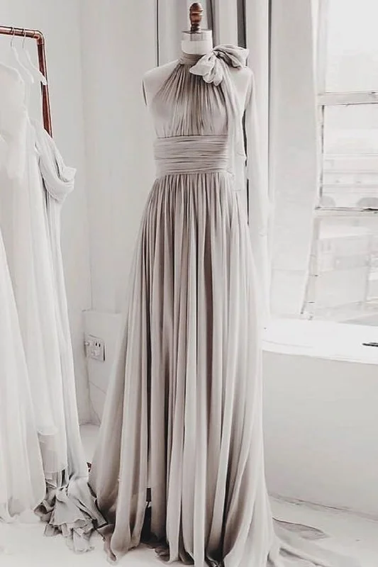 Bold Style Discounts Vintage Retro Party Wear Simple chiffon gray long prom dress, gray bridesmaid dress    cg21627