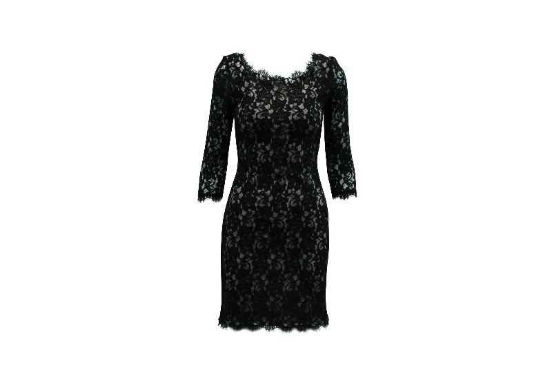 Edgy Fashion Deals Elevated Style Diane Von Furstenberg Lace Long Sleeves Dress in Black Rayon