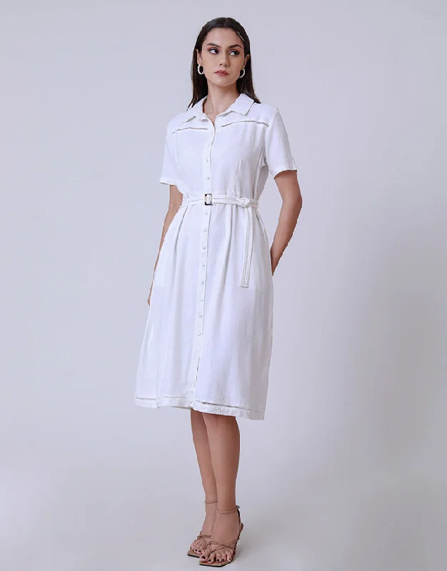 Limited-Time Offer Effortless Grace White Shirt Dress with Buttons Down