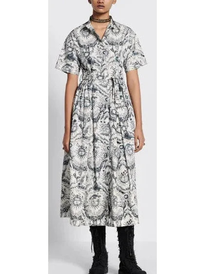 Style Upgrade Effortless Comfort Toile de Jouy Soleil Motif Mid-Length Shirt Dress