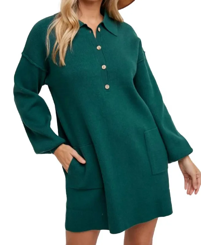 Contemporary Casual Deals Graceful Movement Anytime Ribbed Shirt Dress In Hunter Green