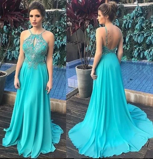 Bid Farewell To The Old Season Romantic Detailing sexy Prom Dress Prom Dresses Halter Sleeveless    cg12991