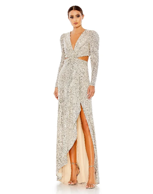 Fashion Sale Dreamy Draping Sequined Criss Cross Long Sleeve Gown