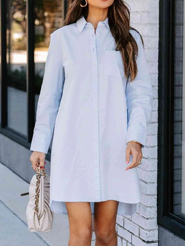 Sporty Fashion Offers Vintage Retro Party Wear Button Up Collared Neck Long Sleeve Shirt Dress