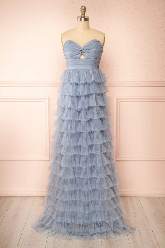 Everyday Elegance Sale Sleek Design Qila Blue | Strapless Tulle Ruffled Dress