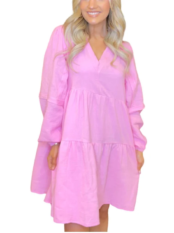 Stylish Deals Luxury Comfort Long Sleeve Tiered Dress In Pink