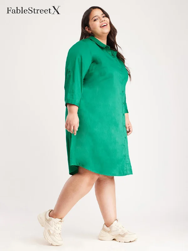 Fashion Sale Classic Charm Cotton Shirt Dress - Green