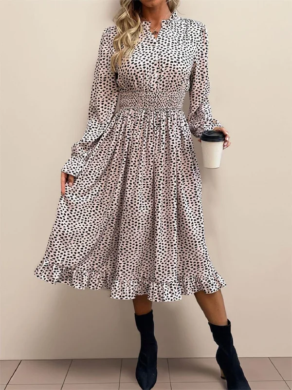 Latest Trends Sophisticated Cut Ruched Ruffled Leopard Long Sleeve Dress