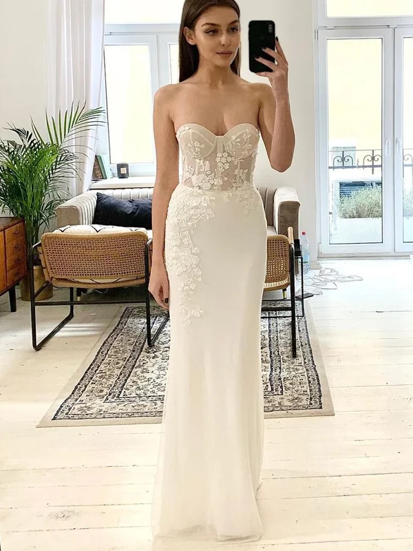 Fall Sale, Prices Drop Feminine Elegance Sexy Strapless Sweetheart Illusion Lace Mermaid Long Summer Wedding Dress, WD3033