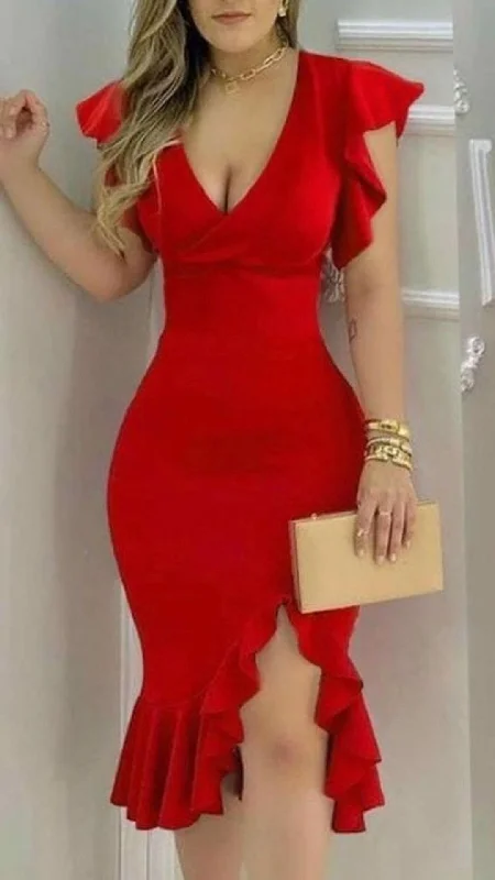 Fashion Deal Effortless Comfort Women Sexy Red Bodycon Dress,Red Homecoming Dress Y5506