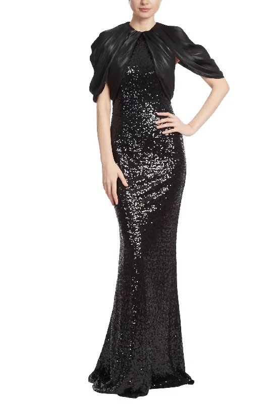 Exclusive Fashion Deals Parisian Effortless Chic Style Draped Sequin Gown In Black