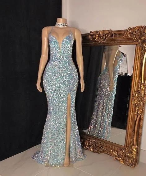 Essentials On Sale Nordic Minimalist Home Look Sexy Sequins Sleeveless Mermaid Prom Dresses        cg23366