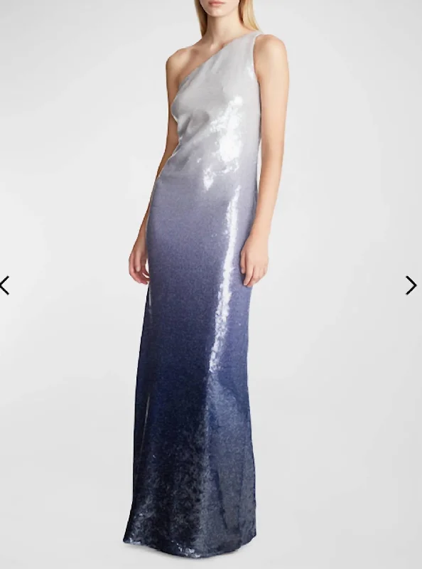 Limited Time Flash Sale Graceful Drape Tiana Gown In Ombre Sequins In Grey/ Black Ombre