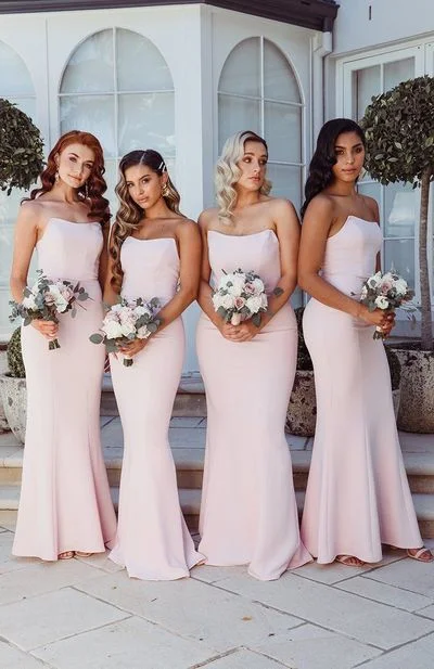 Clearance Event Modern Glamour Light Pink Strapless Mermaid Satin Bridesmaid Dresses,Pink Wedding Party Dress Long Prom Dress    cg13882