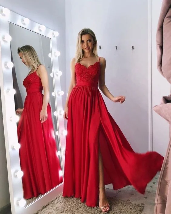 Vintage-Modern Style Offers Elegant Ensemble Sexy Straps Lace Chiffon Red Bridesmaid Dresses Long prom dress  cg6553