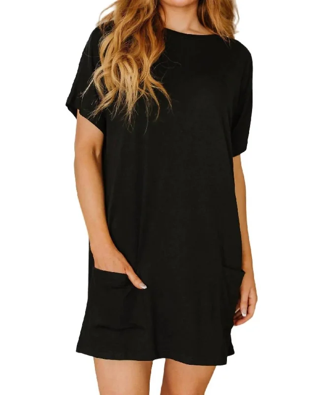 Luxe Style Discounts Dreamy Draping All Around Town T-Shirt Dress In Black