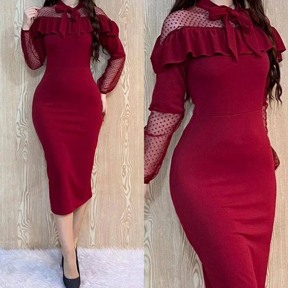 Trendy Women'S Wear Collection Final Clearance Elegant Long Sleeves Bodycon Dress,Midi-length Prom Dress Y6057