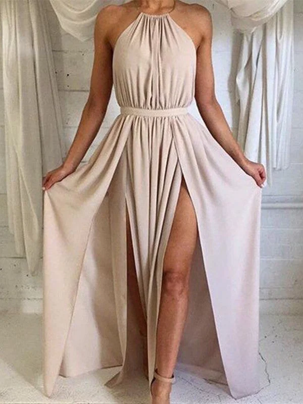 Holiday Glam Playful Elegance Custom Made A Line Halter Neck Backless Long Prom Dress, Long Formal Dress, Bridesmaid Dress