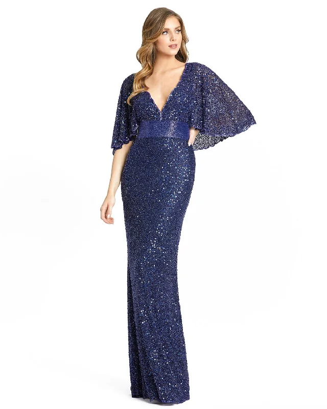 Bold Style Discounts Elegant Contour Sequined V-Neck Cape Sleeve Beaded Waist Gown